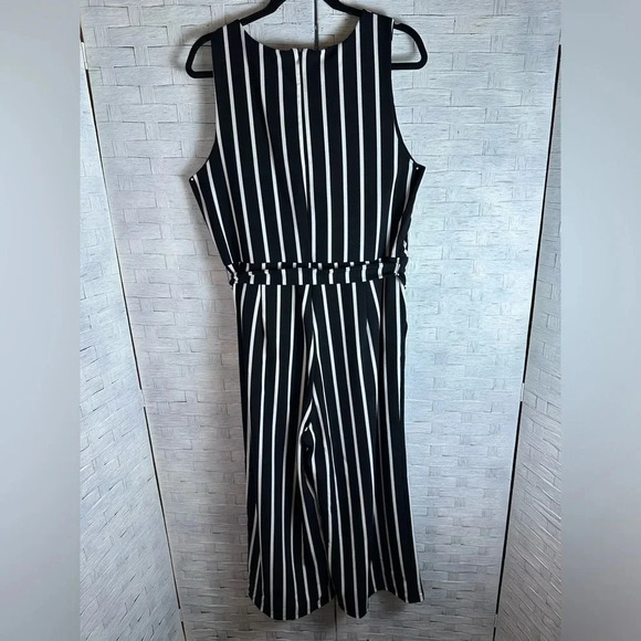 Ann Taylor Black & White Jumpsuit striped evening business casual plus size - Picture 3 of 13